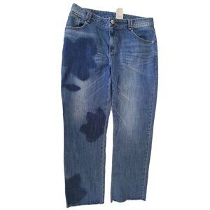 O'2nd Jeans Womens Size 2 Straight Mid Rise Medium Wash Denim Raw Hems Flowers